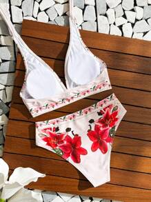 Swim Vcay 2pcs/Set New Fashionable 3D Flower Design Bestselling Sexy Bikini Swimsuit Set, Suitable For Summer Beach