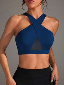 Easithlete Sport-BH, einfarbig, modisch passend für den Sommer - marineblau - Übersicht 3