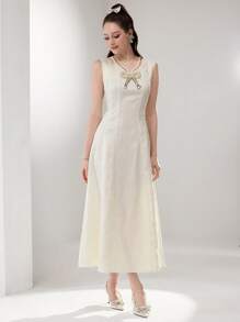 Modelyn Đầm mini không tay đính sequin màu trơn thanh lịch cho nữ - Hồng - Xem 6