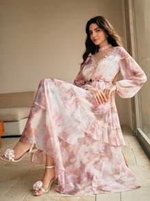 Anewsta European & American New Floral Print Elegant & Classy Resort Vacation Long Dress For Women, Suitable For Spring, Summer, Festivals, Holidays, Casual, Formal, Weddings, Graduation, Birthdays