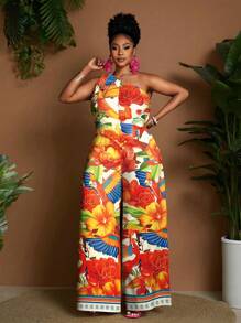 Maweii Bộ đồ liền thân rộng rãi không tay dệt in họa tiết cỡ lớn dành cho nữ, phong cách giản dị sang trọng - Nhiều màu - Xem 3