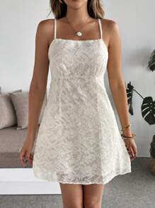 Roylia 新品 镂空设计吊带迷你连衣裙 - 米色 - 查看 6