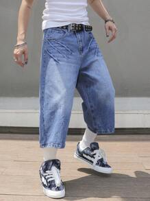Manfinity Hypemode Pantalones cortos de mezclilla desgastada vintage para hombre