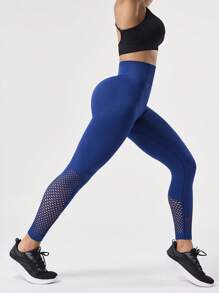 SHEIN Sports 无缝瑜伽紧身裤/高腰收腹提臀/蜜桃提拉/无缝瑜伽/户外健身/跑步/骑行 - 藏蓝色 - 查看 6