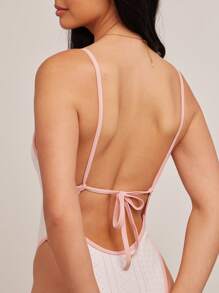 WESTFADE Costume da bagno intero estivo con design bicolore e floreale, spalline a spaghetti, gamba alta, fiocco, schiena scoperta e copertura media, adatto per vacanze al mare in stile western e boho