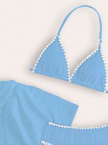 SHEIN Nuevo conjunto de 3 piezas de traje de baño de moda para adolescentes chicas, hecho de tela especializada