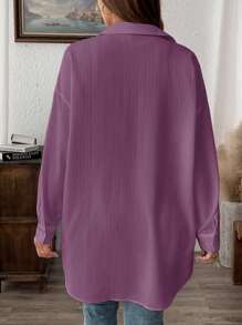 SHEIN LUNE 冬季服装纹理休闲大码纯色夏季长袖衬衫 - 淺灰紫 - 查看 2