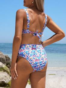 SHEIN Spring/Summer Ditsy Floral Beach Bikini Set, Casual Vacation