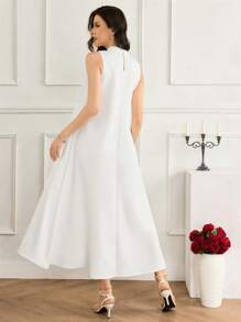 Modelyn 女式无袖优雅阿拉伯风格印花连衣裙 - 白色 - 查看 4