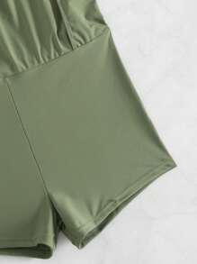 女士海滩装：纯色优雅侧开叉短裙设计泳衣和沙滩短裤，适合夏季海滩度假 - 軍綠色 - 查看 4