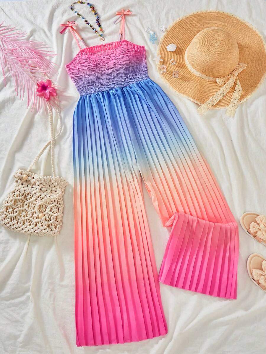 European Style Young Girl Wedding Diary Ombre Spaghetti Strap Pleated Jumpsuit, Spring/Summer - Multicolor - View 1