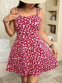 Breezaya Plus Size Spaghetti Strap Sleeveless All-Over Ditsy Floral Summer Camisole Dress