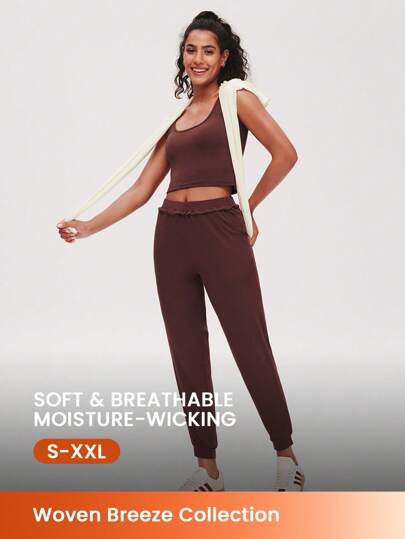 LUVLETTE Sport Style Super Soft Elastic Ribbed Basic Casual-Sporty Strappy Top & Pant Loungewear Airy Pajama Set Sport Casual Comfy Outfits Active Pants With Pockets Lingerie As Outerwear Workout Sets Women