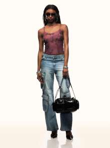 TypaGal Hollow Design Print Mesh Sling, Fashionable Suitable For Summer - Red Violet - View 3