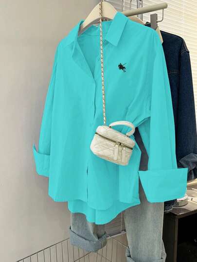 INAWLY قمصان مطرزة مقاسات كبيرة للنساء، قصة منحنية مريحة، للربيع والخريف