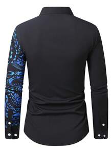 Manfinity Homme Áo sơ mi nam dài tay đơn hàng khuy in họa tiết hình học - màu đen - Xem 2