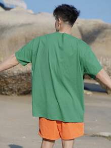 DAZY 夏季字母和水果印花绿色休闲沙滩T恤男士度假上衣