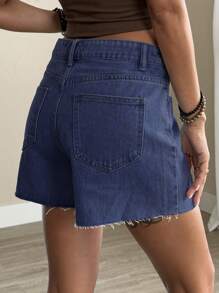 DAZY Women's Slant Edge Waist Fringe Street Fashion Casual Denim Shorts, Summer Low Rise Jeans