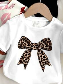 SHEIN Tween Girls Leopard Print, Bow, Heart, Lip Graphic Casual Homewear T-Shirts, Multi-Pack, Suitable For Summer - Multicolor - View 3