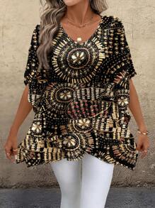 EMERY ROSE Women's Casual Minimalist Spliced V-Neck Loose Shirt, Suitable For Summer Suitable For Going Out - Multicolor - View 5