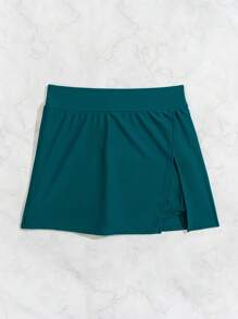 Swim Lushoire Beach For Women, Solid Color Beach Side Slit Elegant Culottes, Stylish Swimwear & Swim Shorts For Summer Beach Vacation - Teal Blue - View 5