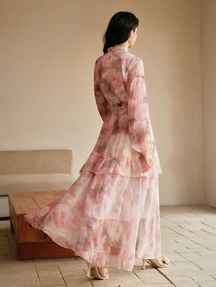 European & American New Floral Print Elegant & Classy Resort Vacation Long Dress For Women, Suitable For Spring, Summer, Festivals, Holidays, Casual, Formal, Weddings, Graduation, Birthdays