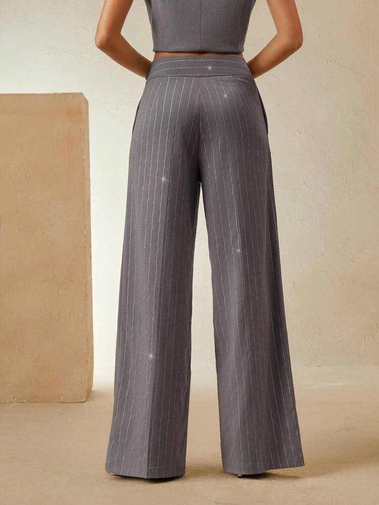 Women's Solid Color Striped Pants, Fashionable For Summer