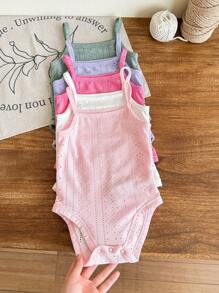 SHEIN LMoss Kids Conjunto de 5 peças para bebês recém-nascidas, conjunto de body de tricô fofo em cores sólidas para o verão. - Multicolorido - Ver 6