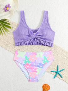 Tween Girls Solid Color Camisole Top And Triangle Bikini Bottom Swimwear Set, Fashionable For Summer Young Girl Summer Outfits Young Girls Sets Bathing Suits For Teens Sets Summer Bathing Suits 1pc For Teens Summer Bathing Suits For Teens