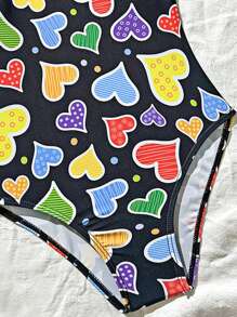 SHEIN New Fashionable Girls' Allover Heart Print One Piece Swimsuit - Multicolor - View 6