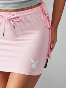 Missguided x Playboy Jupe mini sport-casual de designer, style mode athleisure avec cordon de serrage, moulante et élastique, pour danse, fitness, entraînement, style sport, pour l'été et le printemps