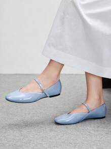 CUCCOO BIZCHIC 女士简约休闲 T 型带玛丽珍平底一脚蹬鞋，百搭日常通勤鞋 - 淺藍色 - 查看 3