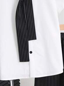 Ținută casual pentru băieți preadolescenti, 2 buc.: cămașă cu guler scurt și pantaloni scurți cu talie elastică, confortabilă, la modă, versatilă, moale, potrivită pentru primăvară, vară, purtare zilnică, joacă în aer liber, școală, stradă, petrecere și timp liber. - Alb-negru - Vizualizare 9