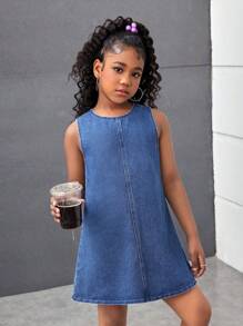 SHEIN Tween Girls Fashion Casual Y2k Detachable Back Bow Design Short Sleeveless Denim Dress For Tween Girl Clothes Girls Soft Dailywear And Tween Girl Summer And Spring Rave Outfits Festival And Beach Outfits Clothes Denim Dress Girls Fall Winter