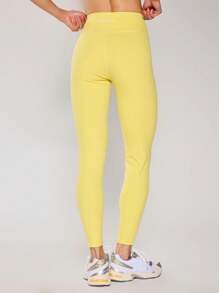 Musera Sport Crossover Waist Fitted Contour Activewear Leggings, Padel, Tennis, Pickleball Gym Fitness - Yellow - View 2