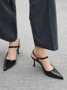 CUCCOO BIZCHIC Pointed Toe Flower Decor Transparent Heel Women Elegant High Heels - Black - View 5