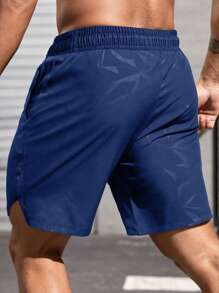 Gym Rark 男士抽绳腰部口袋图案印花运动短裤，适合夏季健身服跑步短裤 - 藍色 - 查看 2