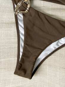 Swim Vcay Spring Break Women Beachwear Summer Outfits For Women, Solid Color Metal Decor Sexy Bikini Sets - Brown - View 5