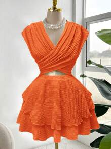 Celure Plus Size Women's Vacation Criss-Cross Neck Hollow Out Ruffle Design Beach Dress, Stylish New Spring/Summer Collection