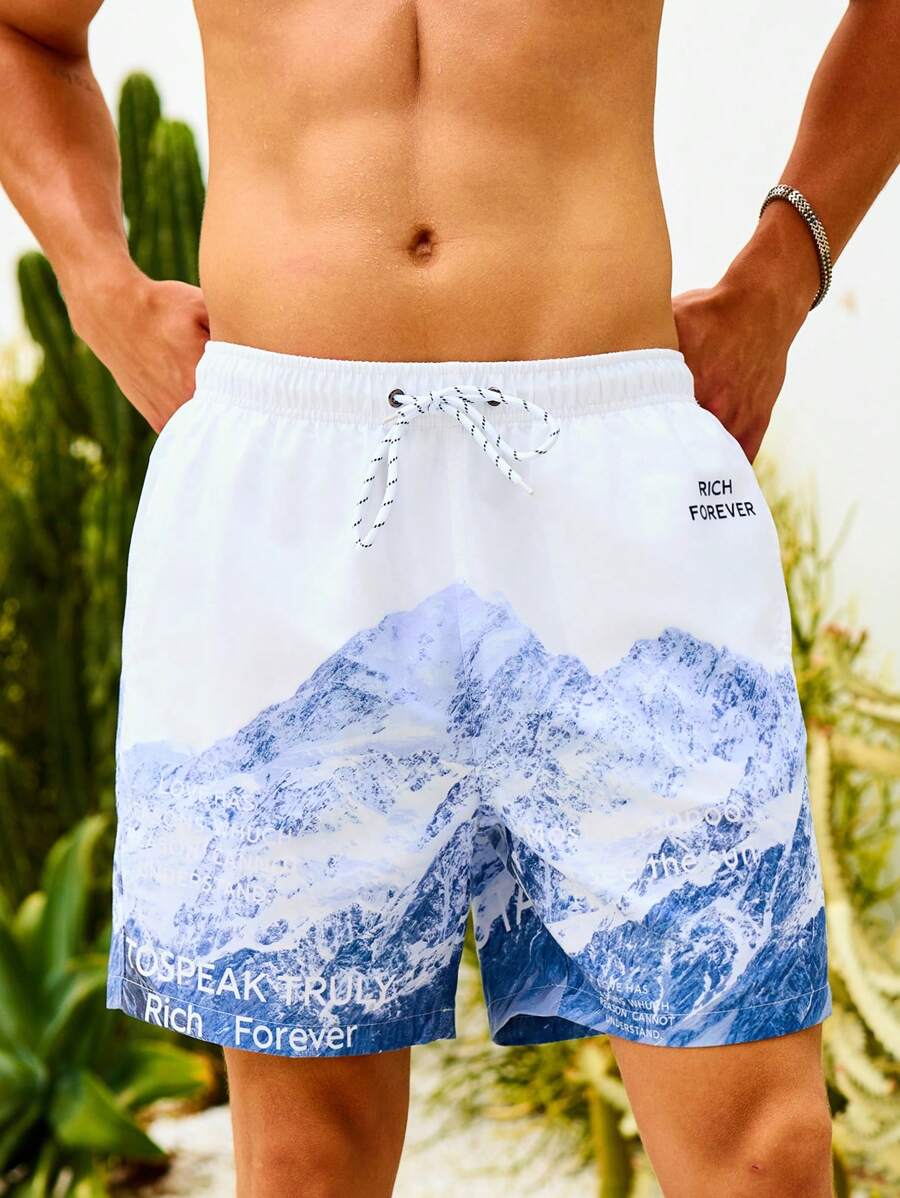 Zalmeno Quần Short Đi Biển Thời Trang Nam, Thích Hợp Cho Mùa Hè, Hawaii - Xanh và trắng - Xem 1