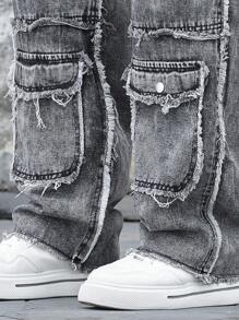 Manfinity LEGND Men's Year-Round Distressed Pocket Straight Leg Denim Jeans Hang Out Going Out Commute Work Street