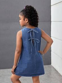 SHEIN Tween Girls Fashion Casual Y2k Detachable Back Bow Design Short Sleeveless Denim Dress For Tween Girl Clothes Girls Soft Dailywear And Tween Girl Summer And Spring Rave Outfits Festival And Beach Outfits Clothes Denim Dress Girls Fall Winter
