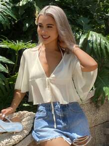 Livesso Women's Spring/Summer Chiffon Beach Cover-Up Cover Up With Ruffle Sleeves Vacation - Apricot - View 5