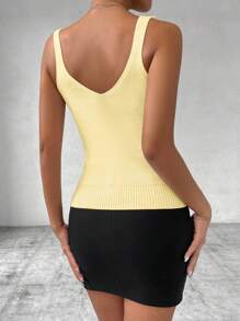 EMERY ROSE Women's White Rhinestone Ribbed Cami Tank Top - Yellow - View 2