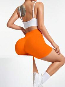 Core Rhythm Seamless Solid Color Sports Shorts, Fashionable For Summer Workout Short