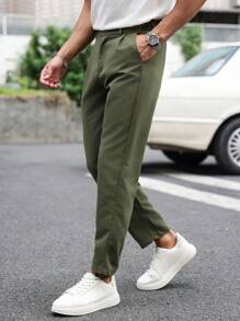 Manfinity Homme 男士复古军装风格正装长裤 - 軍綠色 - 查看 5