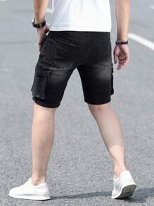 Manfinity Homme Men's Washed Faded Skinny Denim Shorts - Black - View 2