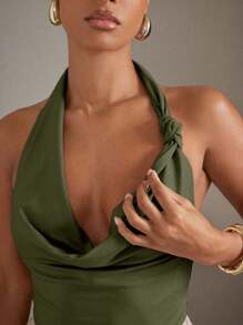 Hauture 女式露背吊带无袖背心，性感夏日装 - 綠色 - 查看 3