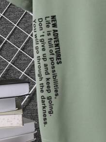 SHEIN 青少年男孩休闲标语印花短袖 T 恤，夏季 - 綠色 - 查看 5