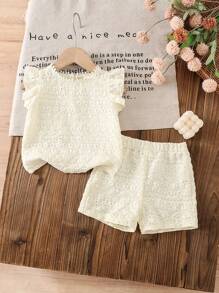 SHEIN Vintaside Kids 2pcs/Set Baby Girls 0-3Y Sweet Casual Outdoor Cap Sleeve T-Shirt + Shorts, Spring/Summer